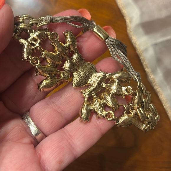 Goldtone clear cluster crystal adjustable bracelet marquis round pair crystals - Picture 5 of 12